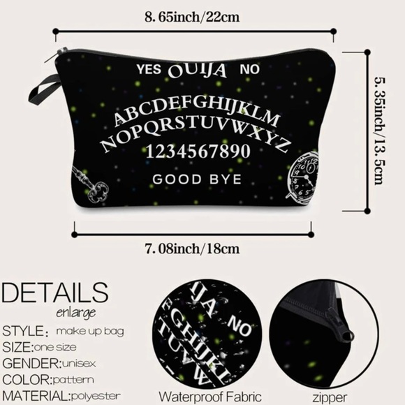 Makeup Bag Gothic Black Ouija Style Zip Up Horror - Picture 4 of 7